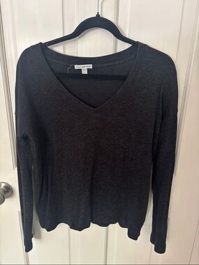James Perse Dark Grey V-Neck Long Sleeve Top - Lightweight Knit